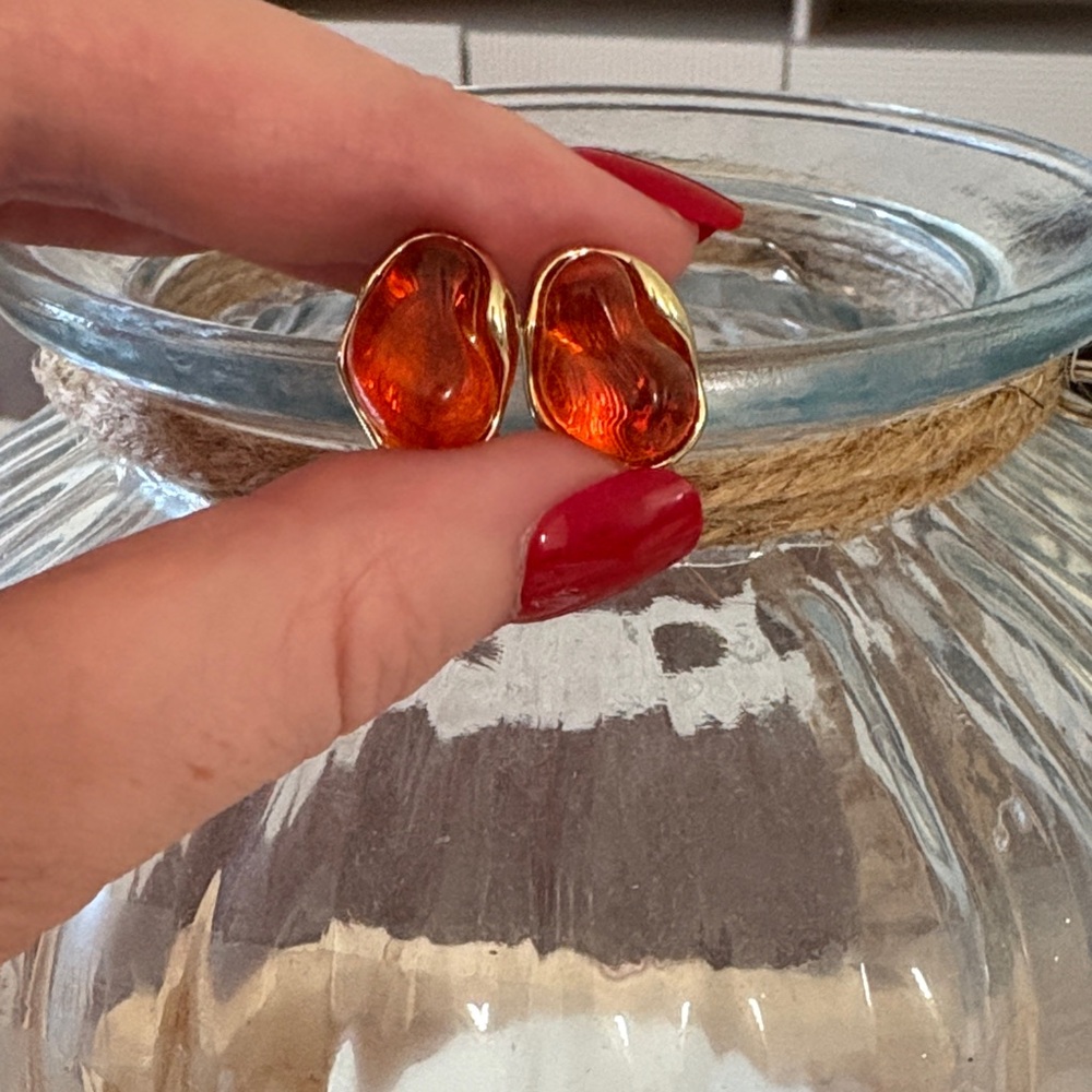New fall autumn studs Elegant Gold and Orange Earrings